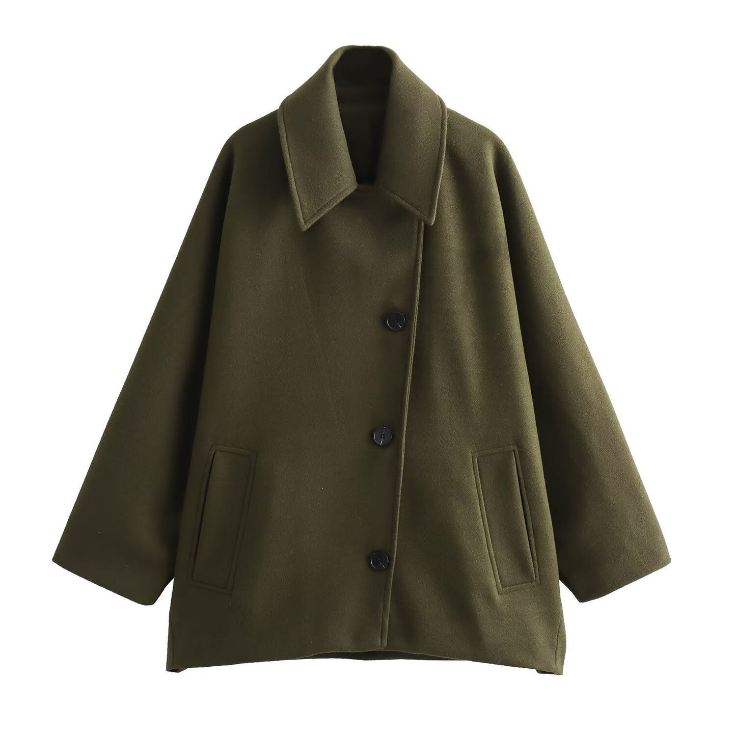 WW | Damen Oversized Wolljacke Breiter Kragen