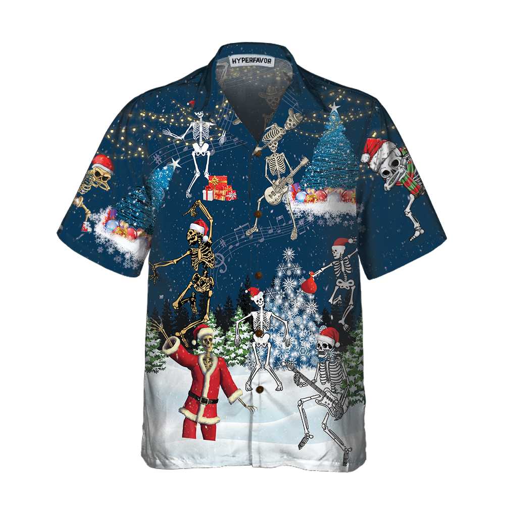WW | Röntgen Weihnachten tanzende Skelette Hawaiian-Shirt, lustiges Weihnachtsshirt, Geschenk für Weihnachten