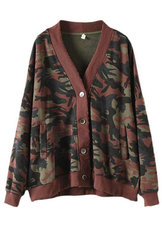 WW | V-Neck Pockets Button Print Casual Coats