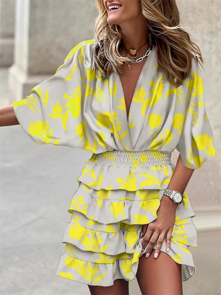 Sofia - Printed Dress with Flounce Skirt