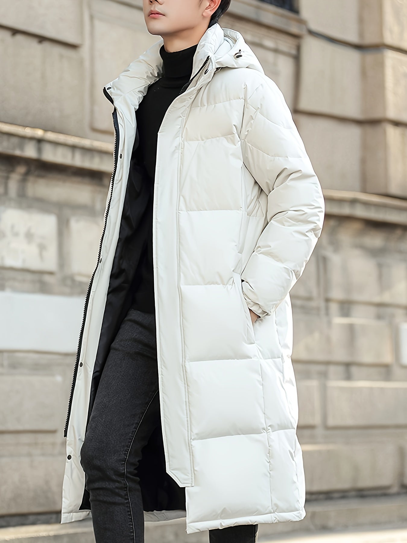 WW | Men's Long Hooded Winter Down Jacket - Perfect for Outdoor Activities