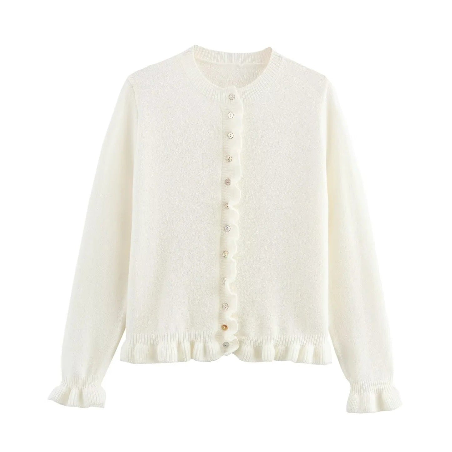 WW | Ruffled women's cardigan with buttons, chic layered top