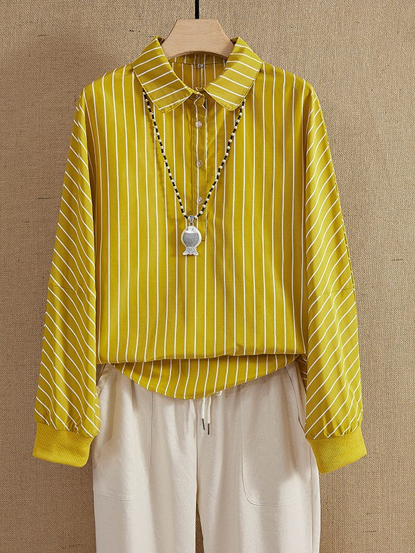 WW | Shirt Loose Fit Vertical Stripes Breathable Fabric Long Sleeves