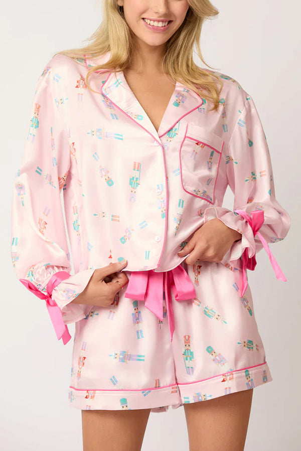 WW | Weihnachtsdruck Schnürung Bündchen Oberteil und elastischer Taillenbund Taschen Freizeit Shorts Set