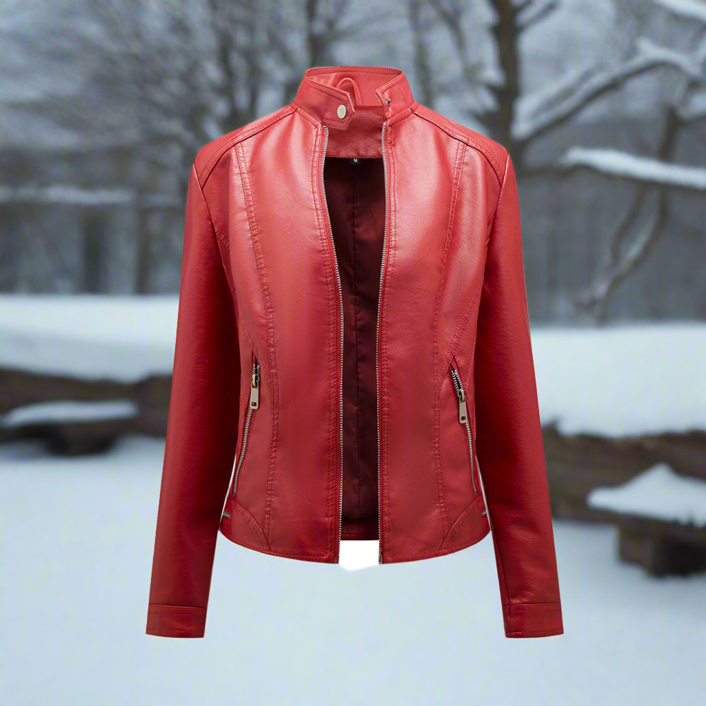 WW | Lederjacke Biker Stil Reißverschluss Stehkragen Slim Fit