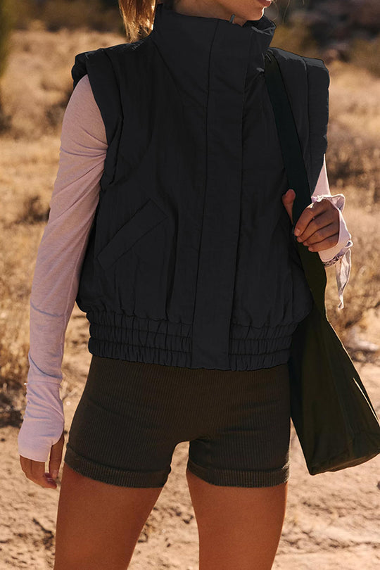 WW | Stehkragenknopf ärmellos lockerer Taschenkastenjacke
