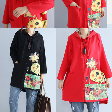 WW | warmer Baumwoll Kapuzenjacke Prints Oversize Langarm Trenchcoats