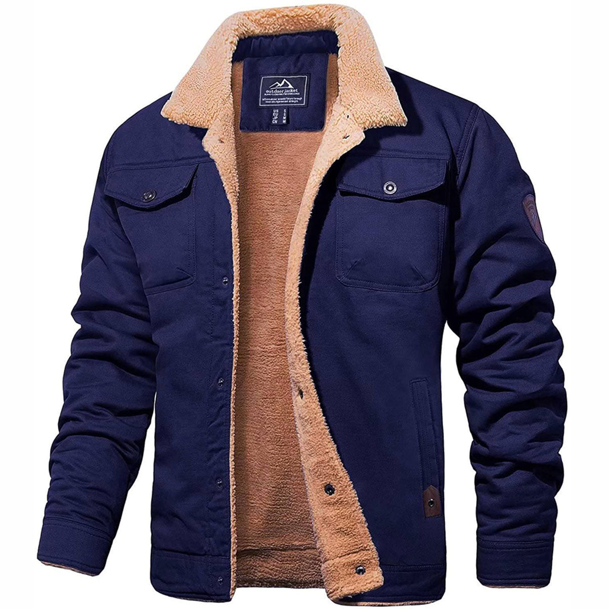 WW | Warme Sherpa-gefütterte Jacke mit Knopfverschluss für Herren