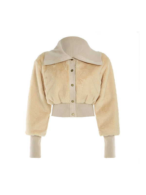 WW | Solid colored lapel plush waist jacket