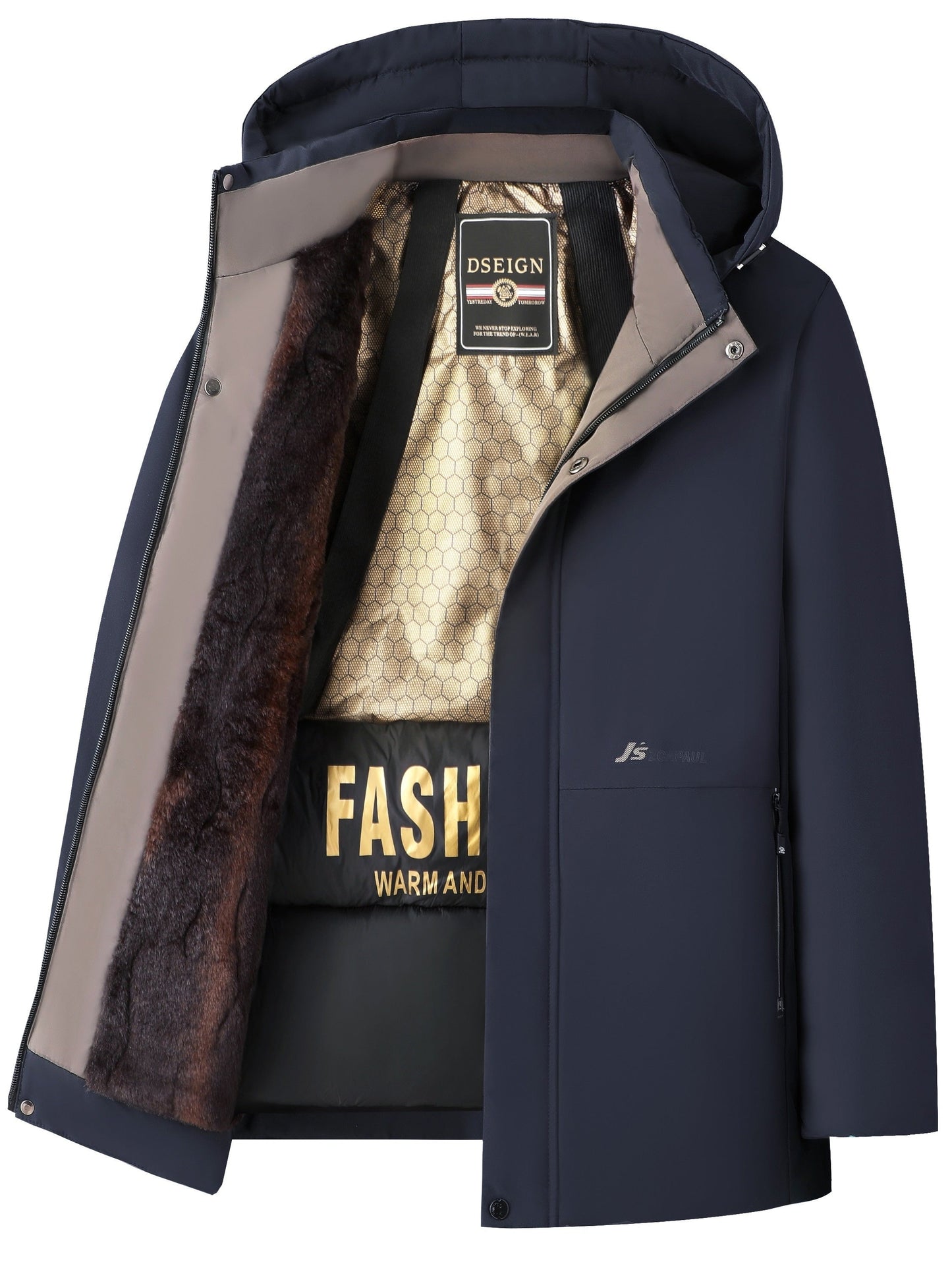 WW | Herren Steppwintermantel mit Kapuze - Warme Jacke mit Reißverschluss und Taschen