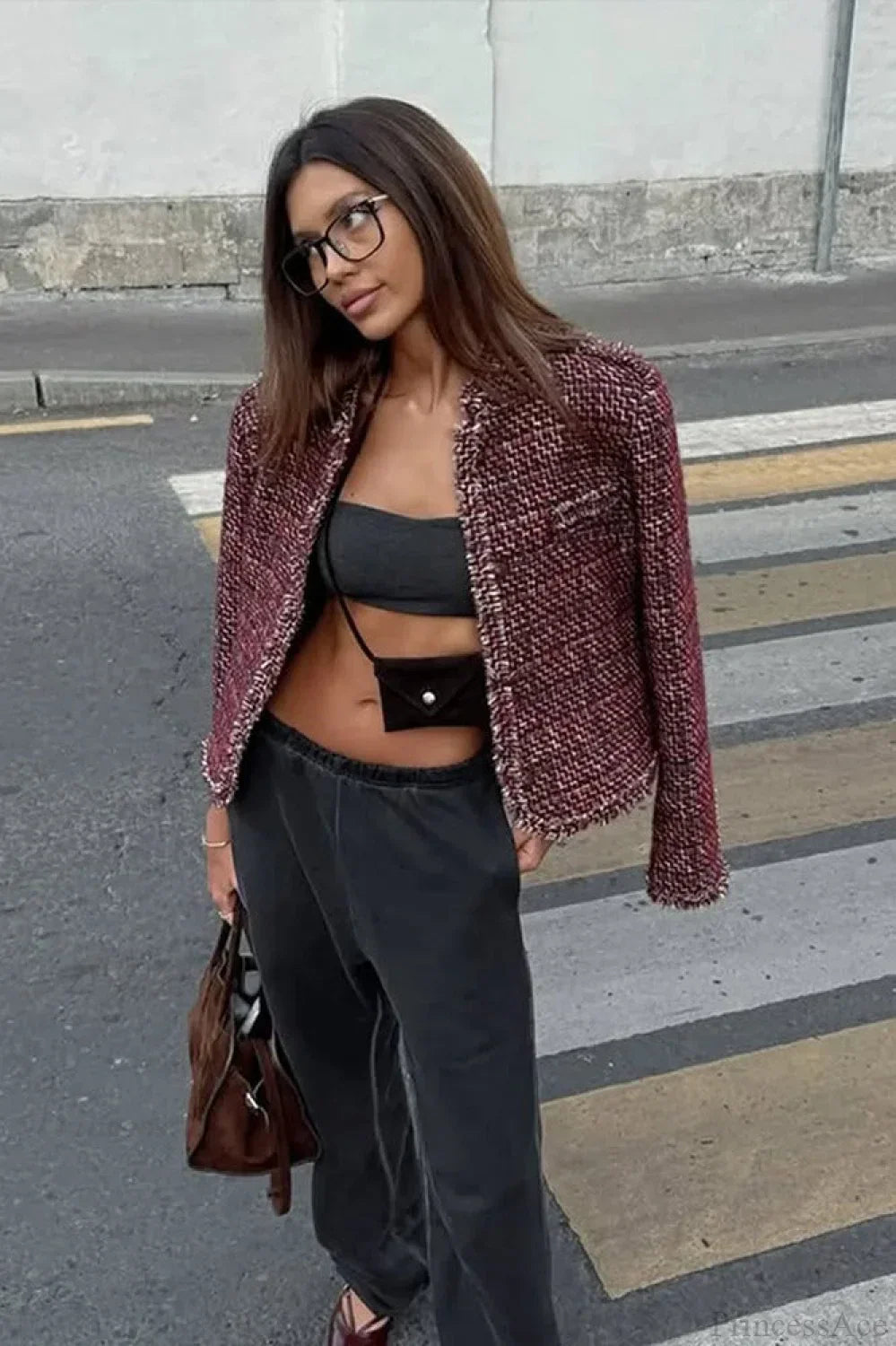 WW | Stil Tweed Eleganter Gekürzter Blazer