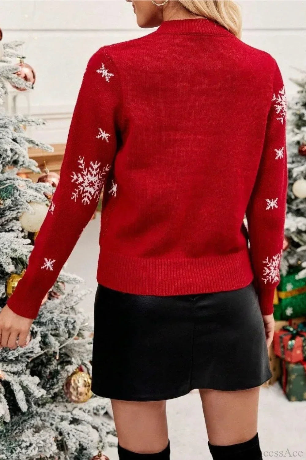 WW | Weihnachtsbaum Schneeflocke Runder Hals Pullover