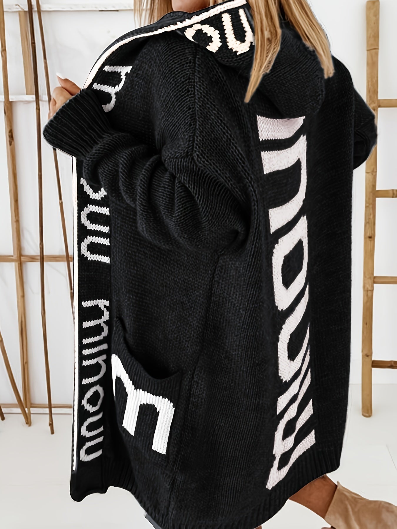 WW | Gedruckter Kragen Kapuzen Strickjacke Für Damen - Perfekt für entspannte Tage