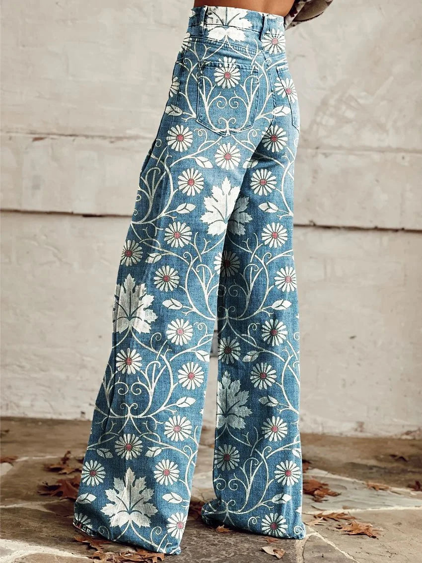 WW | Vintage bedruckte lässige Hose mit weiten Beinen