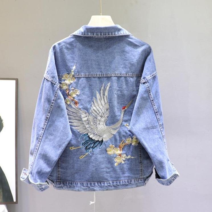 WW | Women's denim jacket with crane print