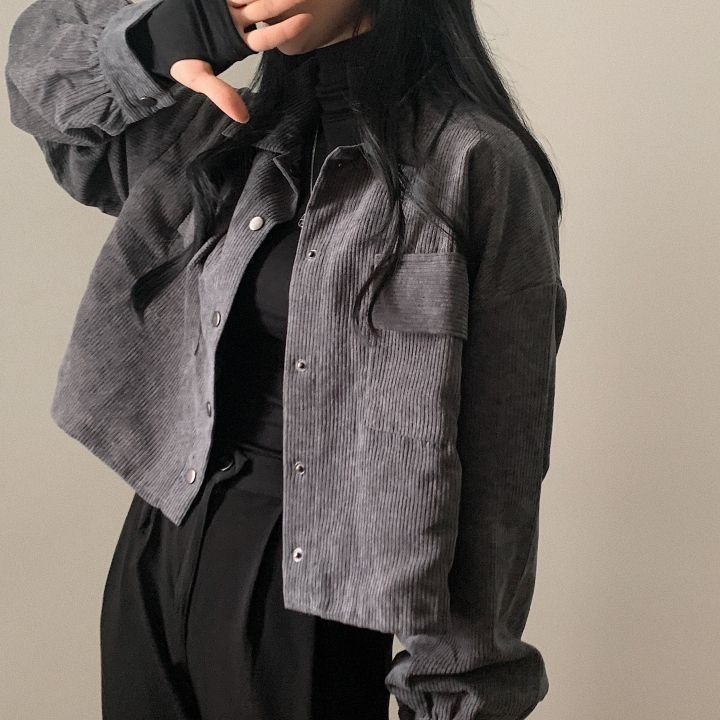 WW | Women's Jacket in Dark Gray Ribbed Corduroy
