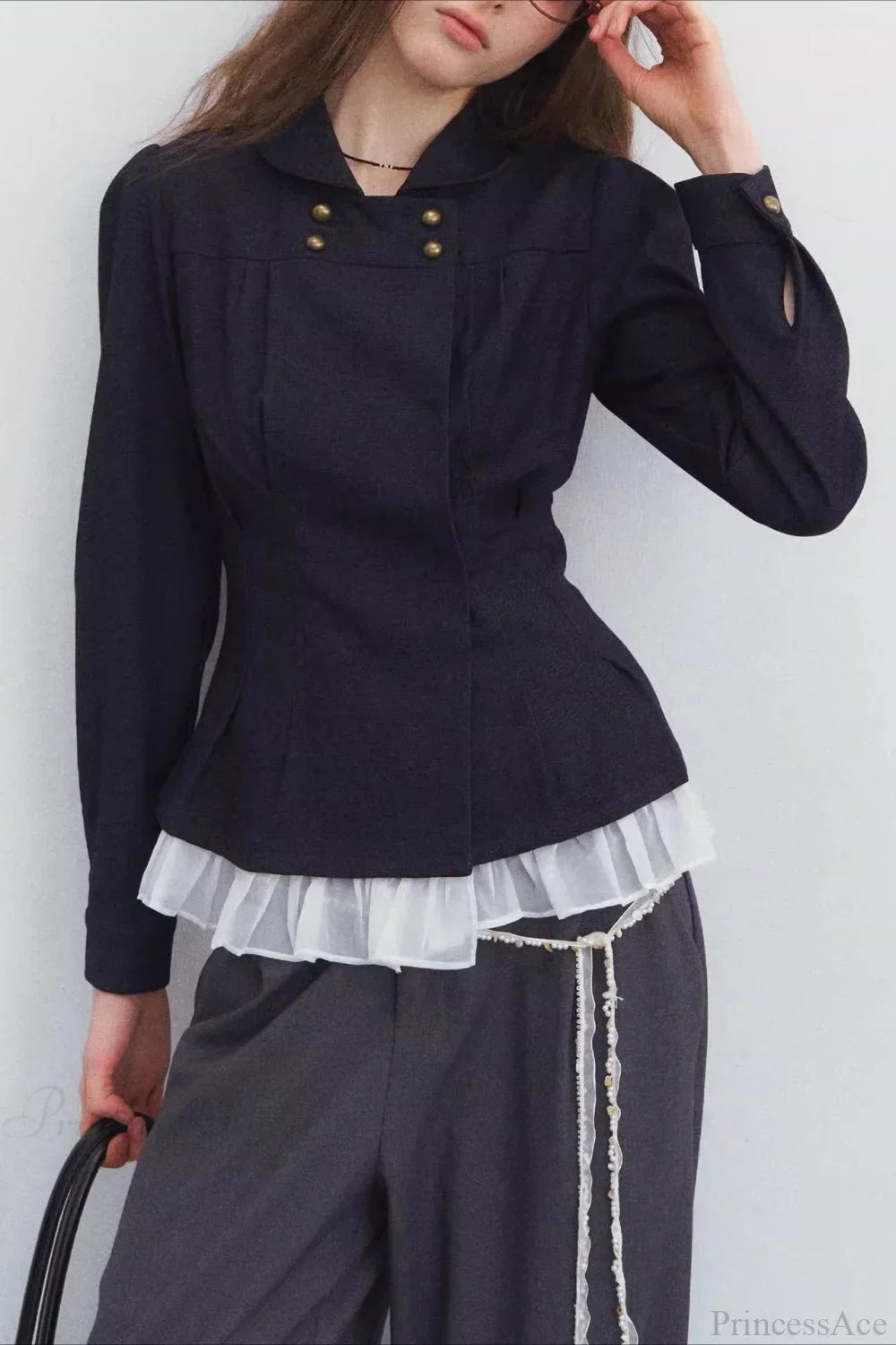 WW | Brust Denim Falten Slim Jacke