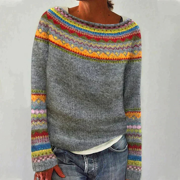 Retro long-sleeved pullover with print