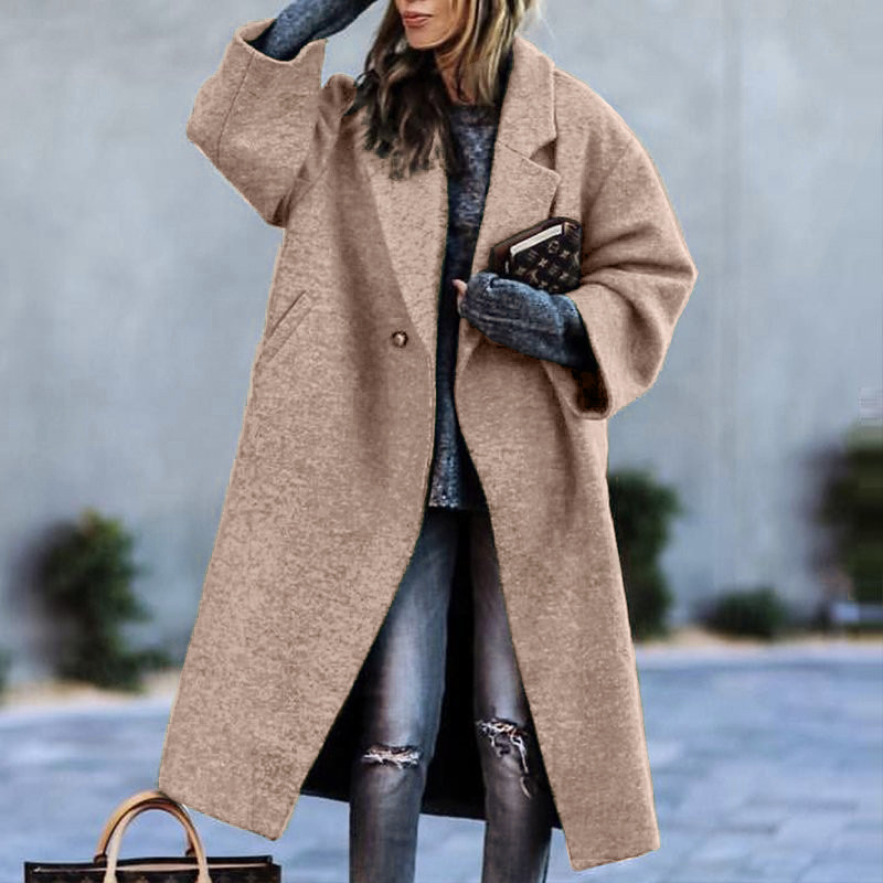 WW | Long Oversized Fit Wool Blend Coat Double-Breasted Embroidered Floral Pattern