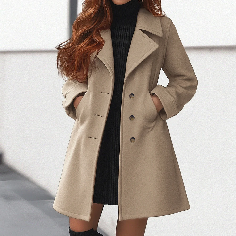 WW | Long Coat Tailored Fit Wool Look Single-Breasted with Lapel