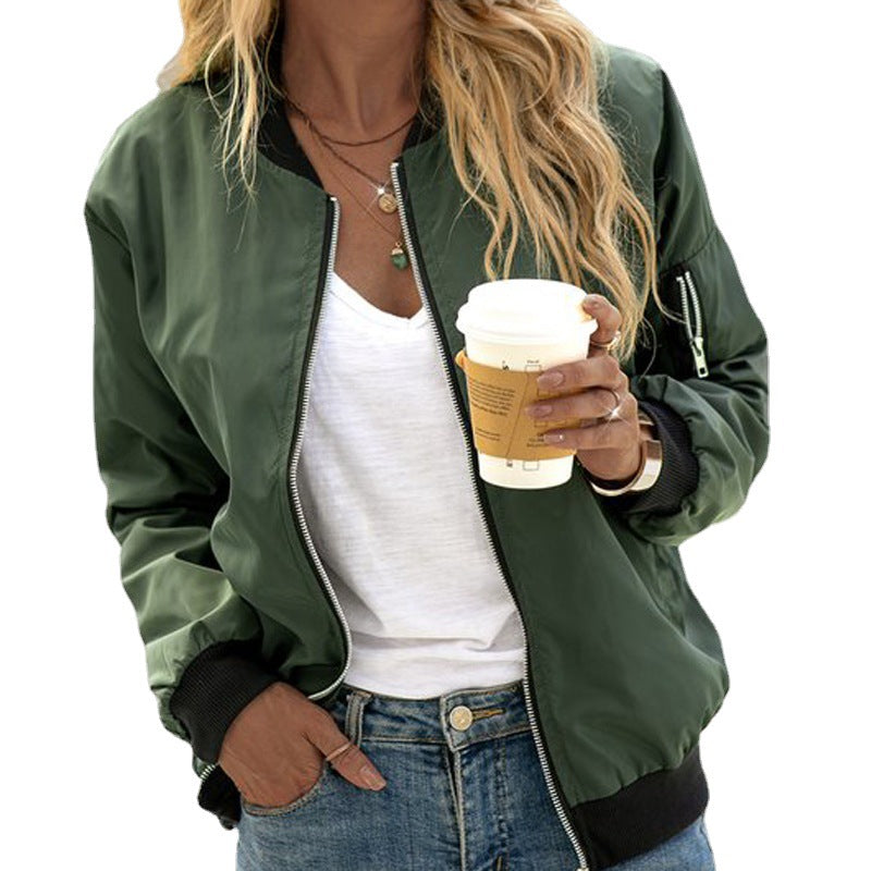 WW | Zip-up Bomber Jacket with Utility Sleeve Pockets