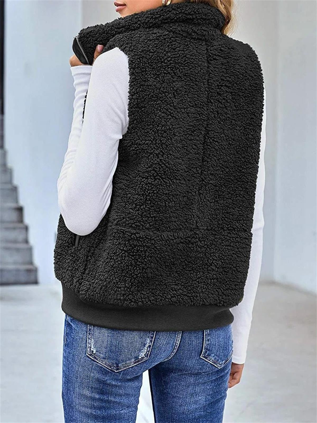 WW | Soft Teddy Texture Relaxed Fit Zipper And High Collar