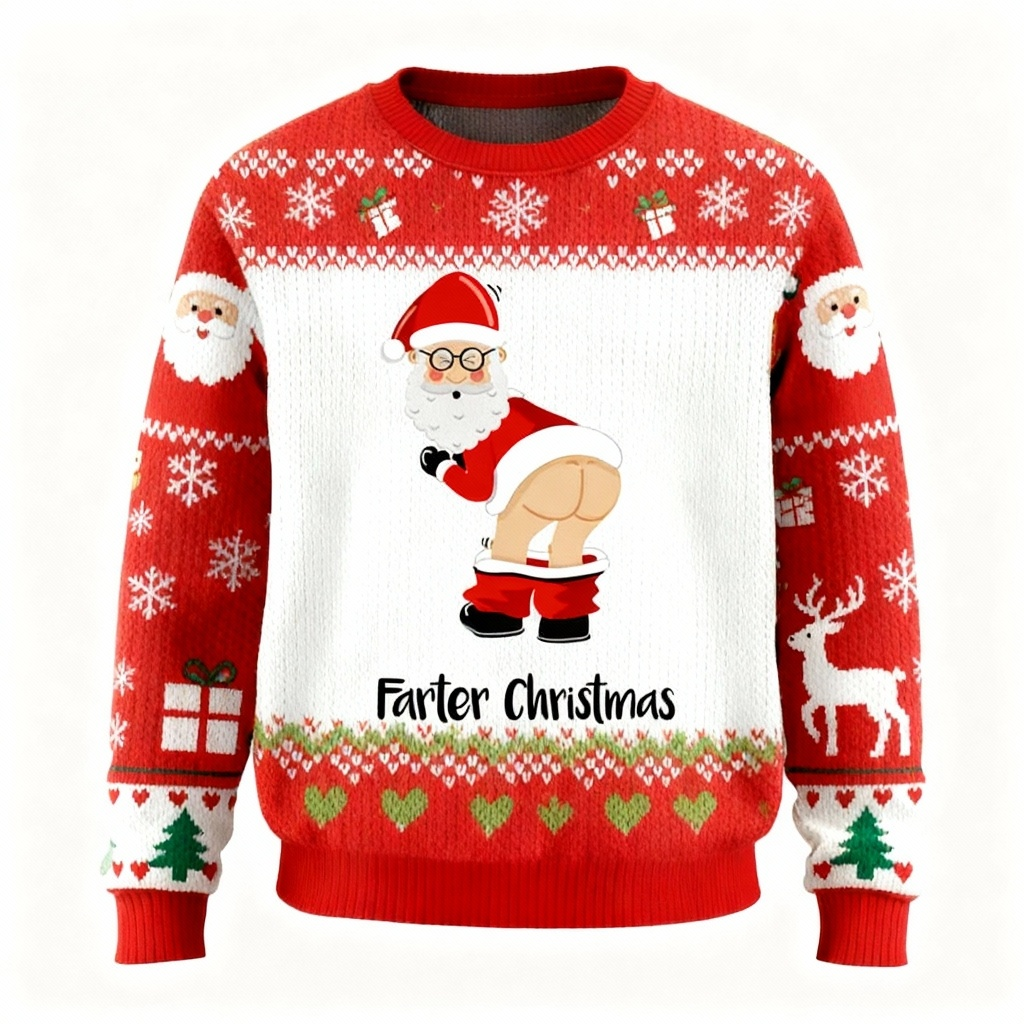 WW | Goofy Santa Cartoon Muster Hässlicher Pullover - Unisex Weihnachtsfeier-Essential