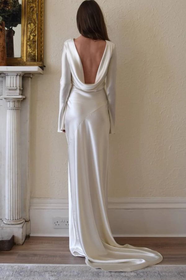 WW | Pearl Eden Satin Backless Cowl Neck Gown Maxi Dress
