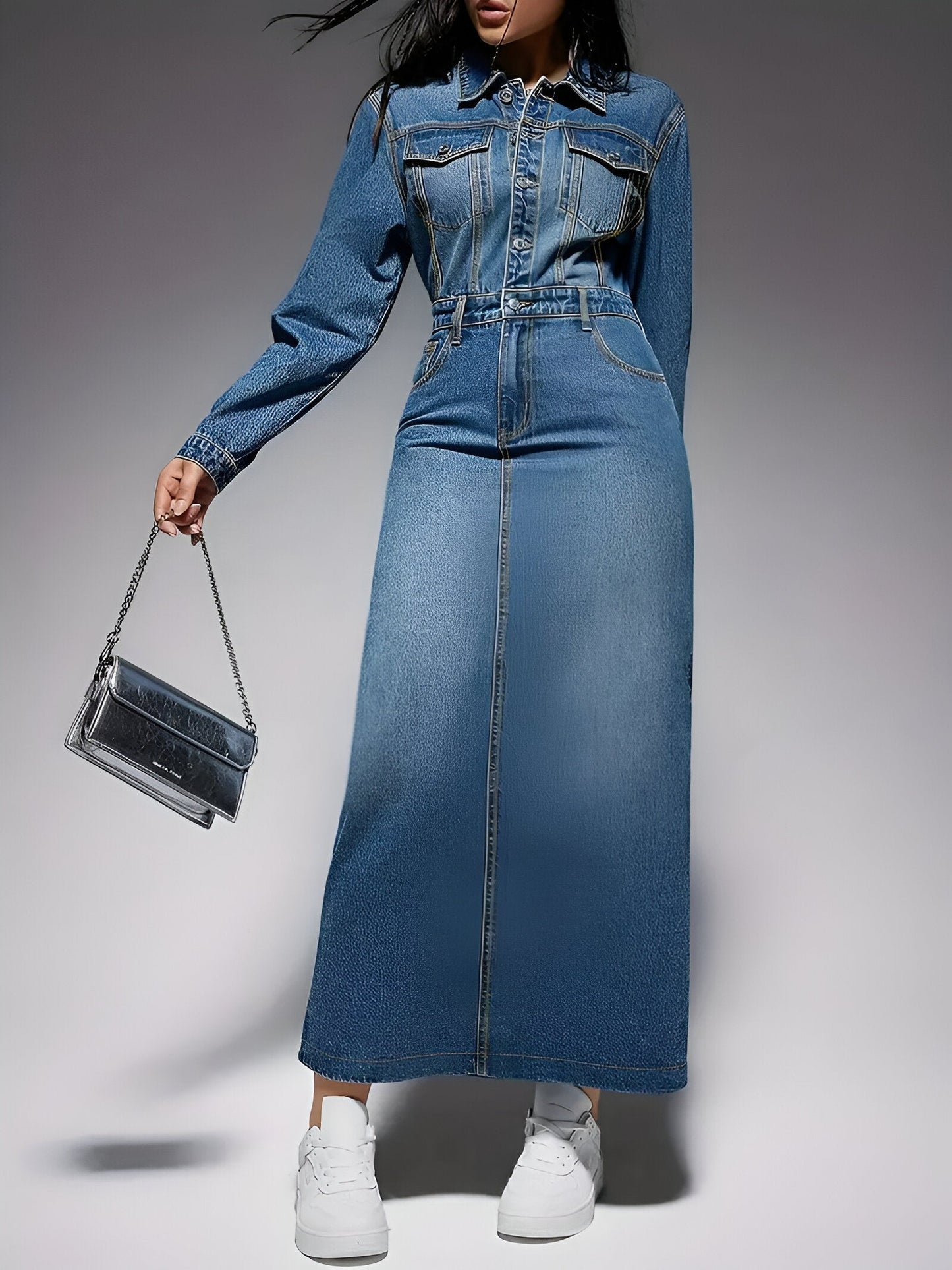 WW | Elegantes Jeanskleid mit langen Ärmeln