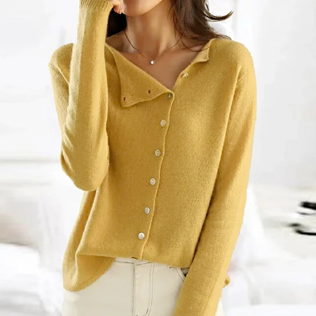 WW | Strickjacke Asymmetrische Knopfleiste Weiches Strickmaterial Lässige Passform Lange Ärmel