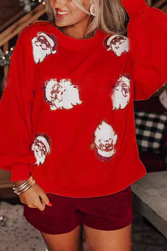 WW | Weihnachtsmann Pailletten Lässiges Lockeres Sweatshirt