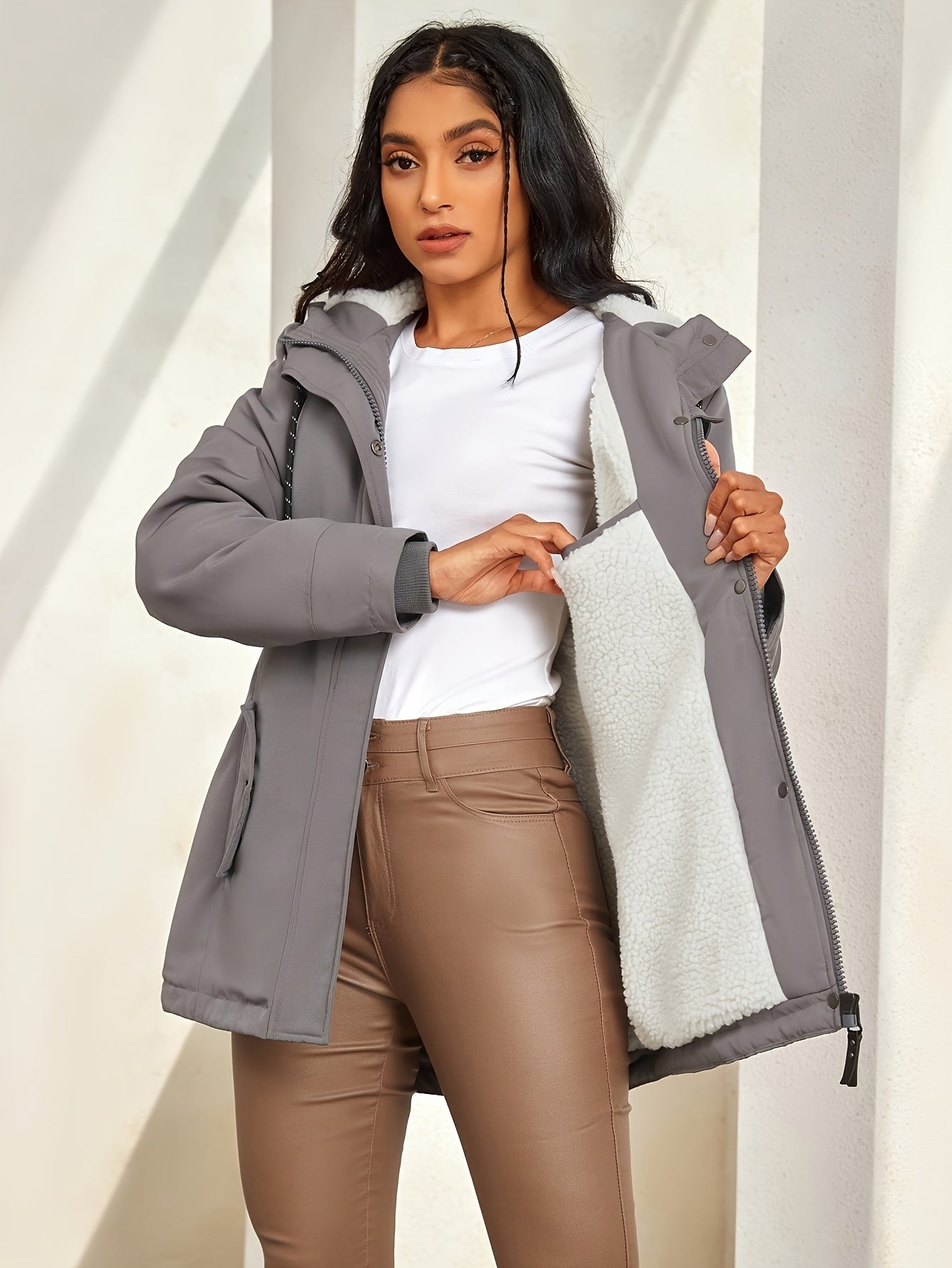 WW | Women's Grey Winter Jacket with Faux Fur Lined Hood - Ideal for Autumn/Winter