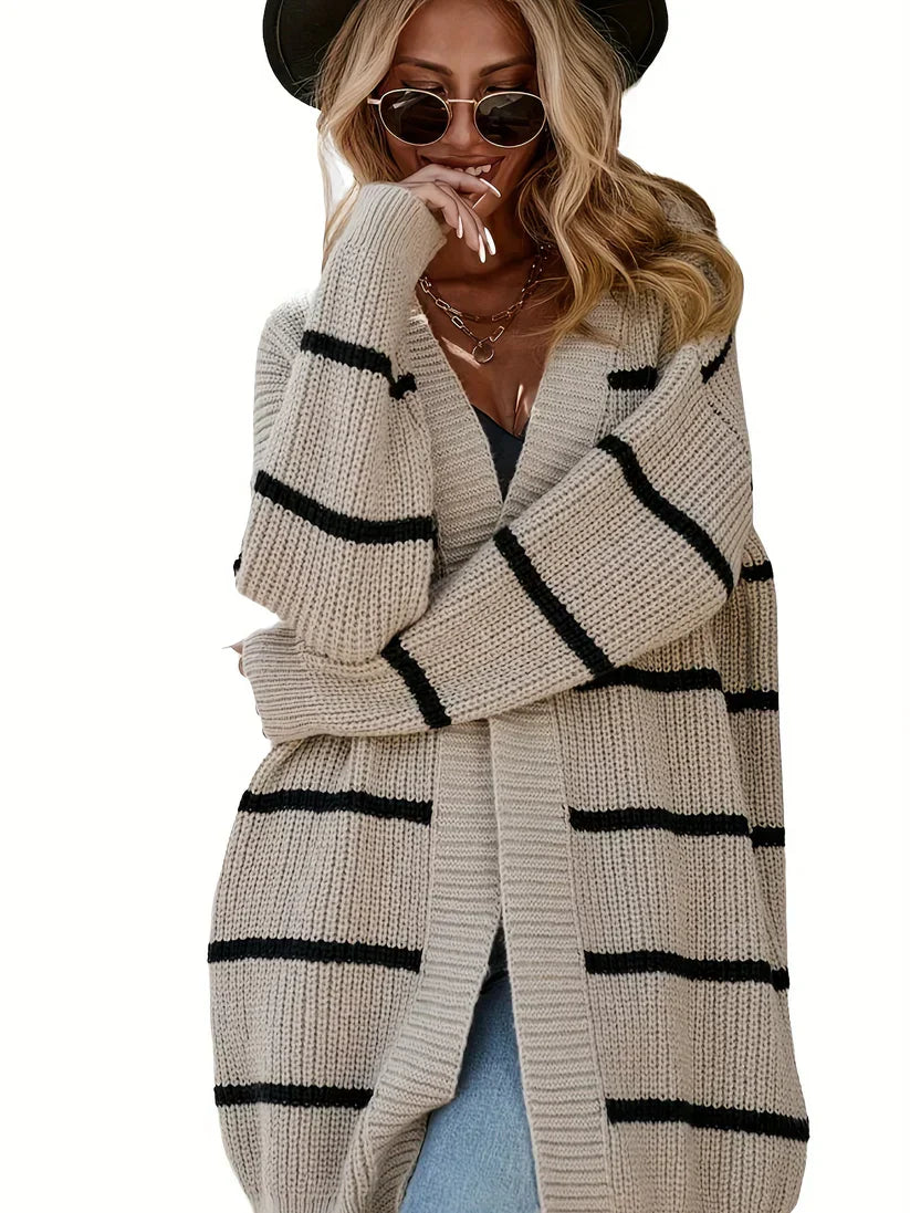 WW | gestreifter Wollstrickwaren-Cardigan für Damen - Perfekt für den Alltag