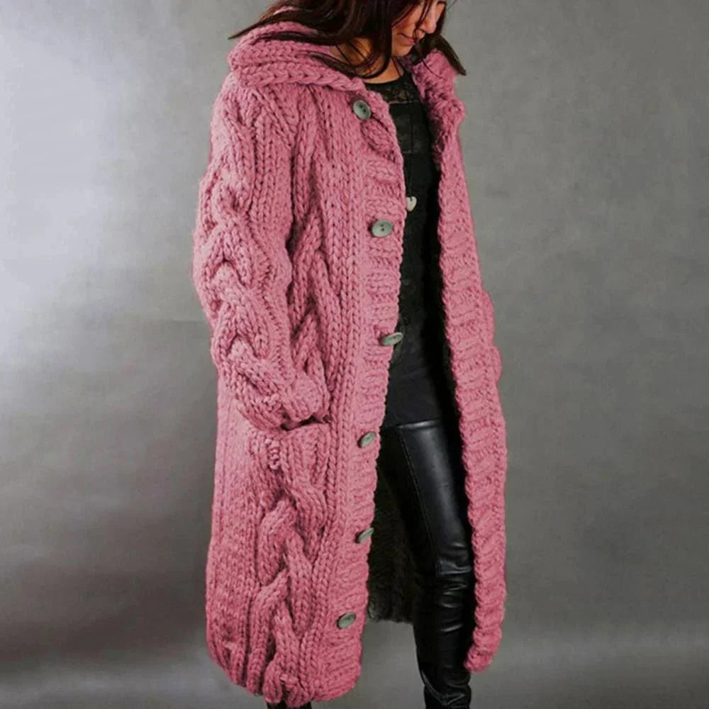WW | Cardigan Oversized Fit Cable Knit Long Hoodie Style