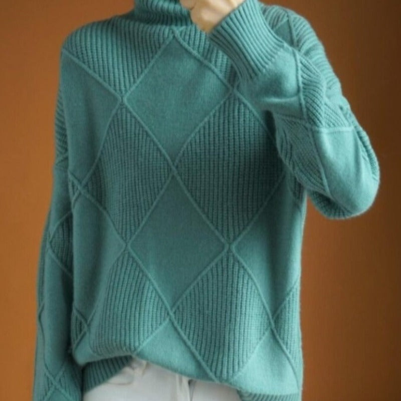 WW | Hoher Kragen Weiches Strickmaterial Mit Geometrischem Muster Lockere Passform