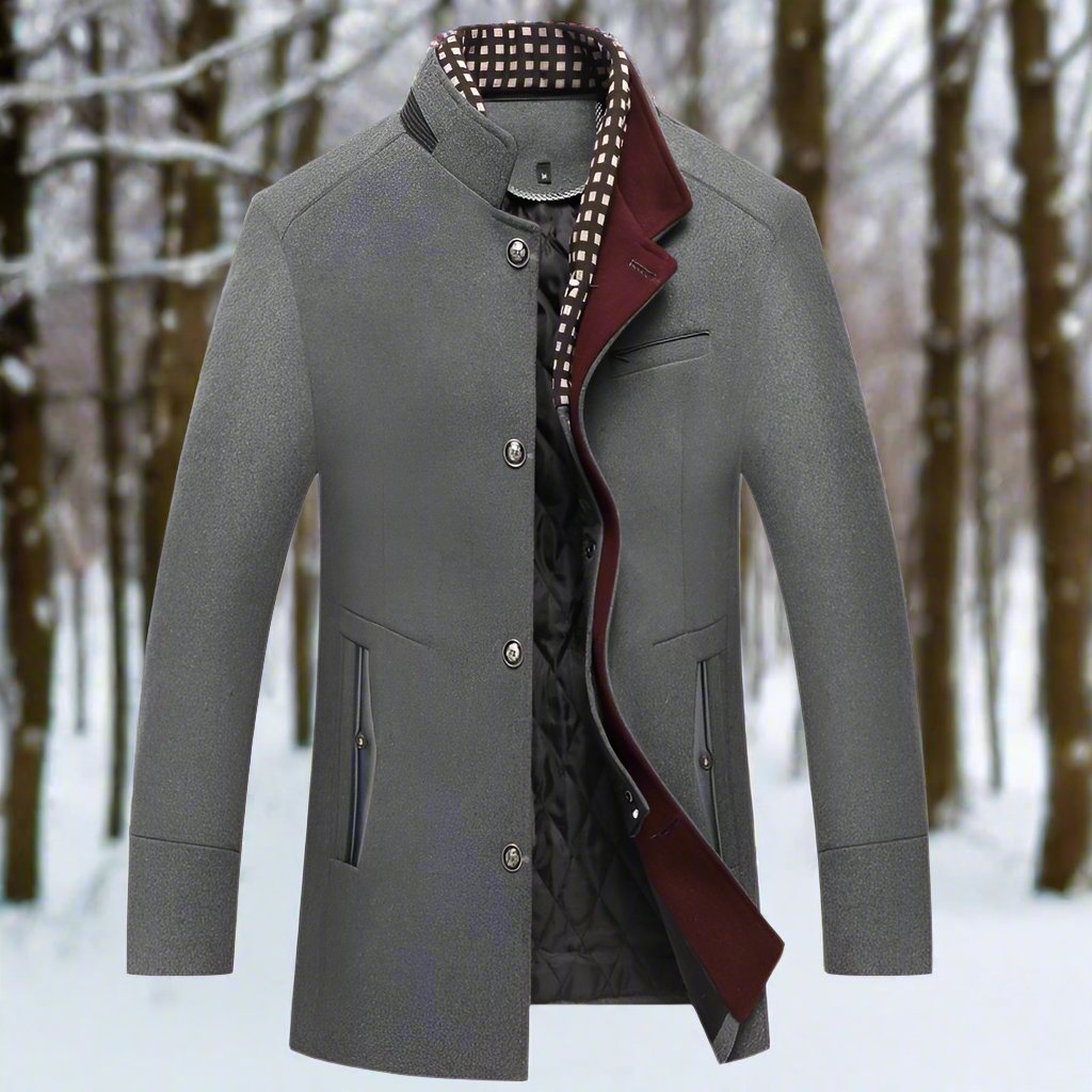 WW | Wool blend Tailored fit Stand-up collar Padded lining Button fastening