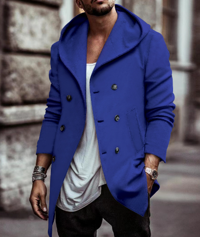 WW | Men's Winter Coat with Hooded Collar and Front Button Closure Design