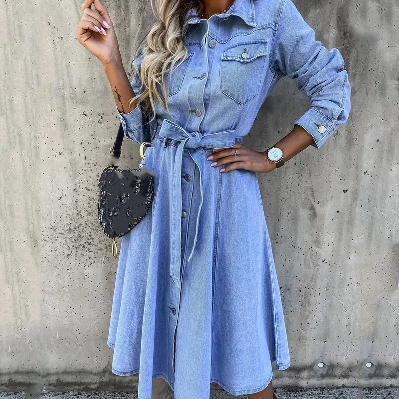 WW | Isabella I Women's Denim Cardigan Dress with Single-Breasted Buttons