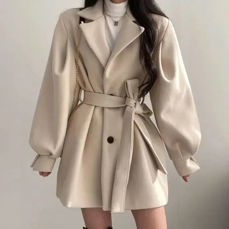 WW | Trench coat Wool blend Balloon sleeves Fitted waist Mid-length fit