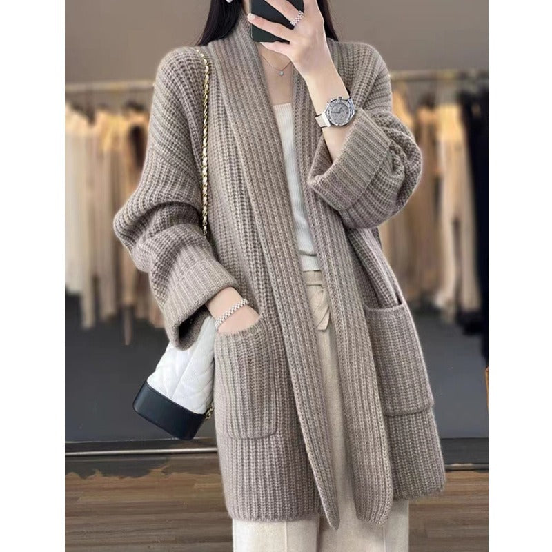 WW | Plus Size Cardigan Loose Knit Shawl Collar Long Style with Pockets