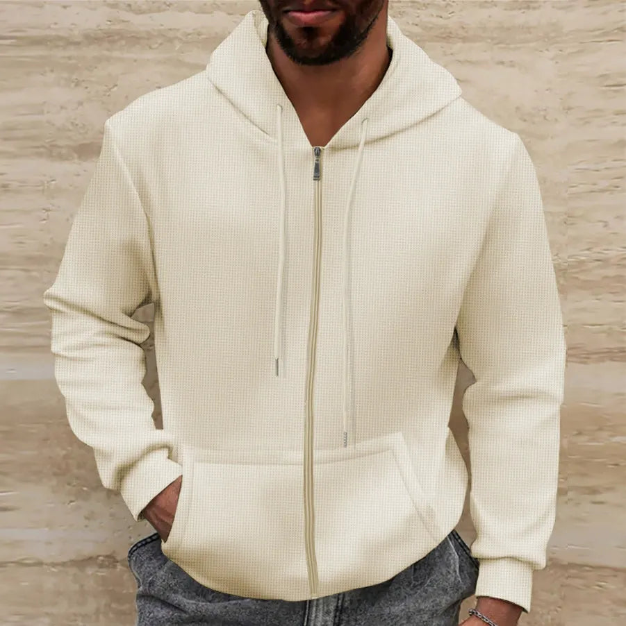 WW | Hoodie Waffle Texture Regular Fit Zipper Casual Style
