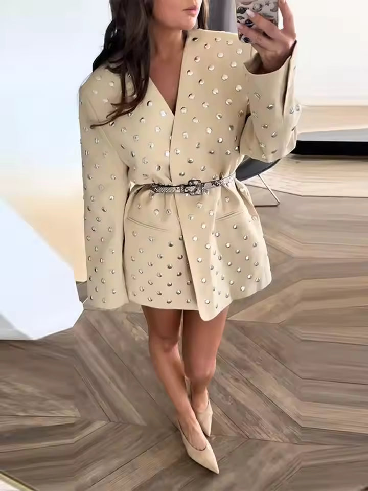 WW | Relaxed Fit Open Front Studs Textured Style Mid-length