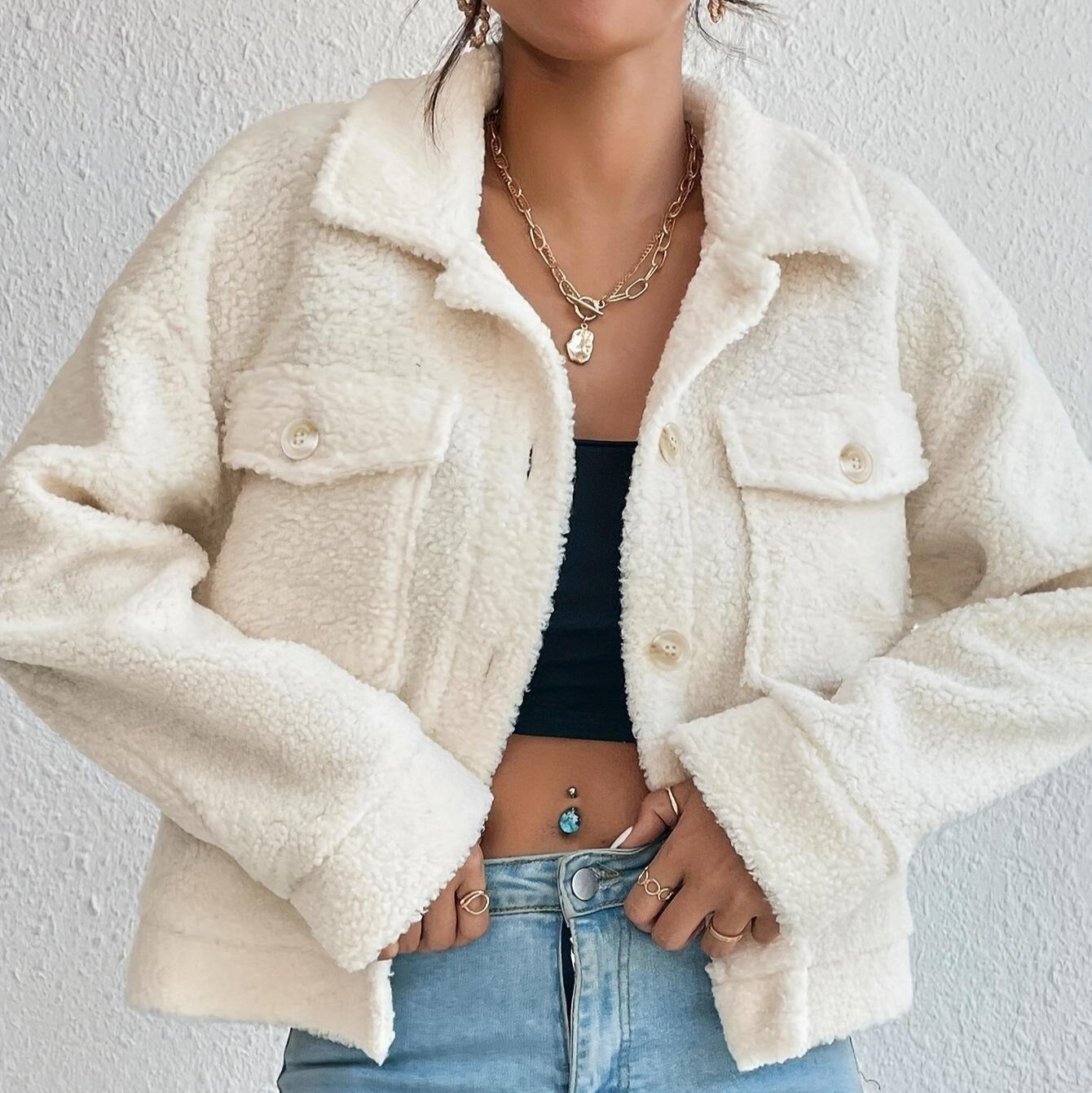 WW | Damen Cropped Sherpa Jacke Wollmix