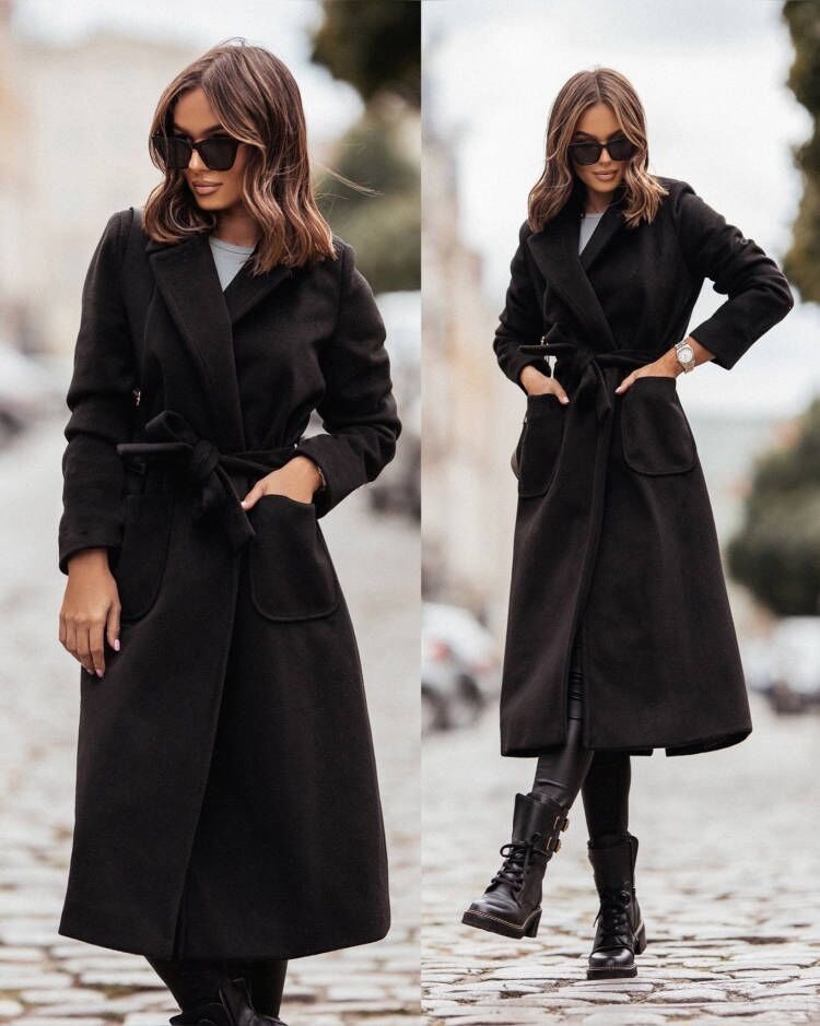 WW | Double-Breasted Wool Coat with Belt Classic Fit Mid-Length