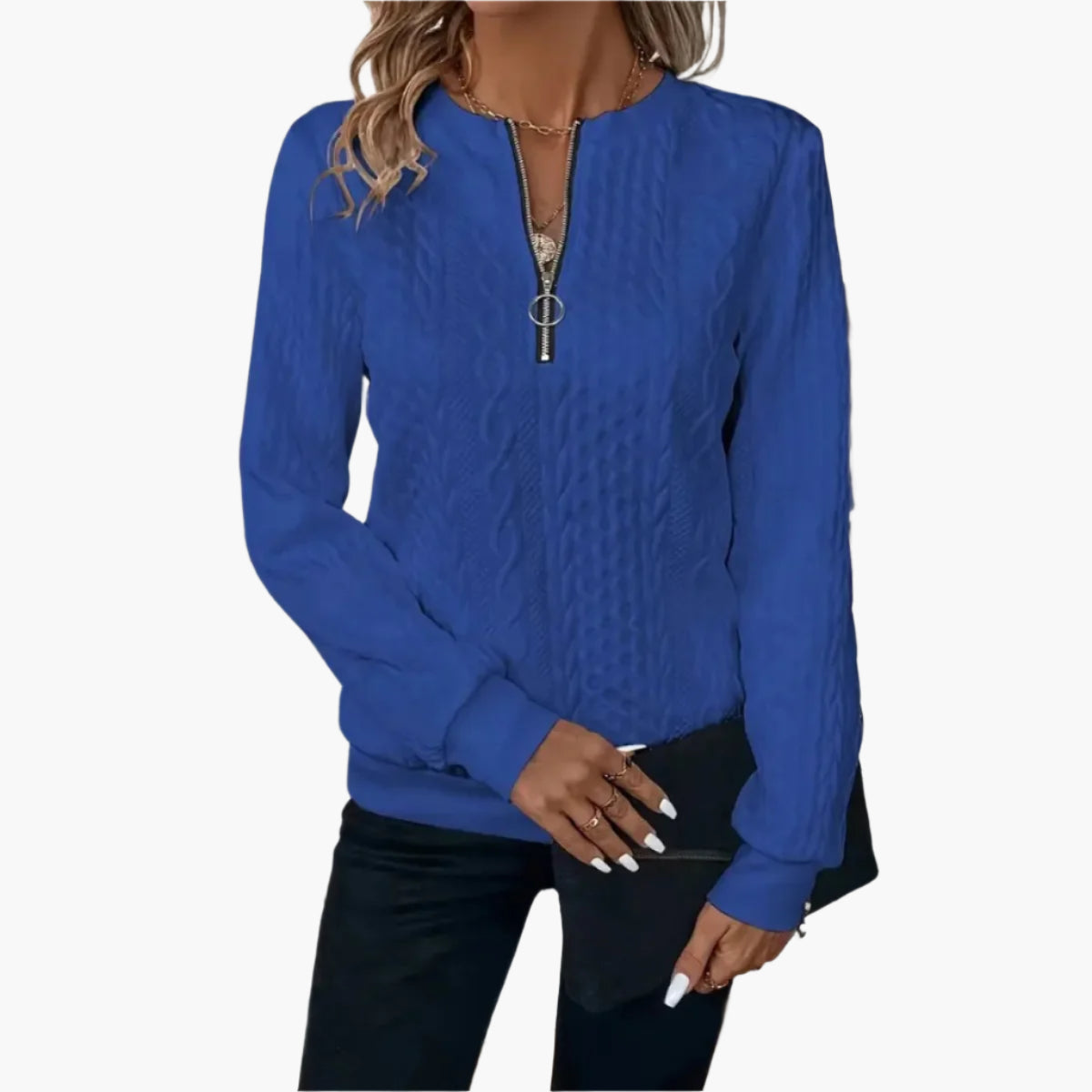 WW | Cable Knit Sweater with Zipper - Fashionable Casual Sweater for Autumn and Winter