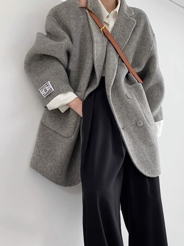 WW | Women's Wool Coat – Oversized Fit – Double-Breasted – Full Length – Turned-Down Collar