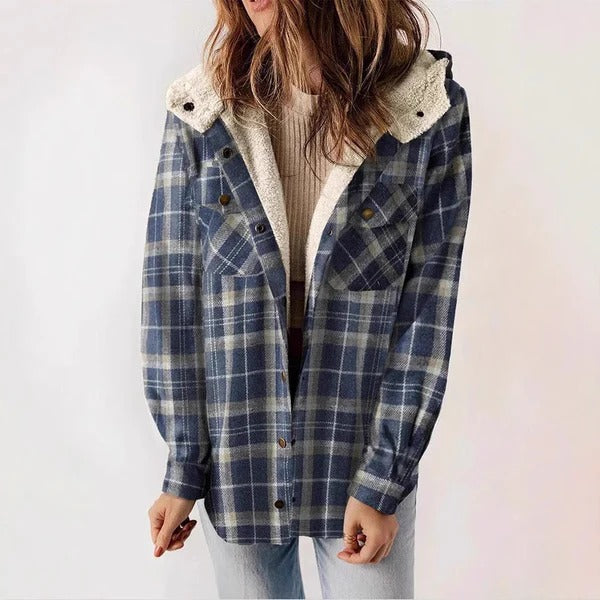 WW | Shirt Plaid Fleece-Lined Relaxed Fit Hood Button Front