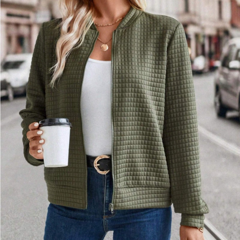 WW | Damen Gequiltete Jacke Relaxed Fit Reißverschluss Vorderseite