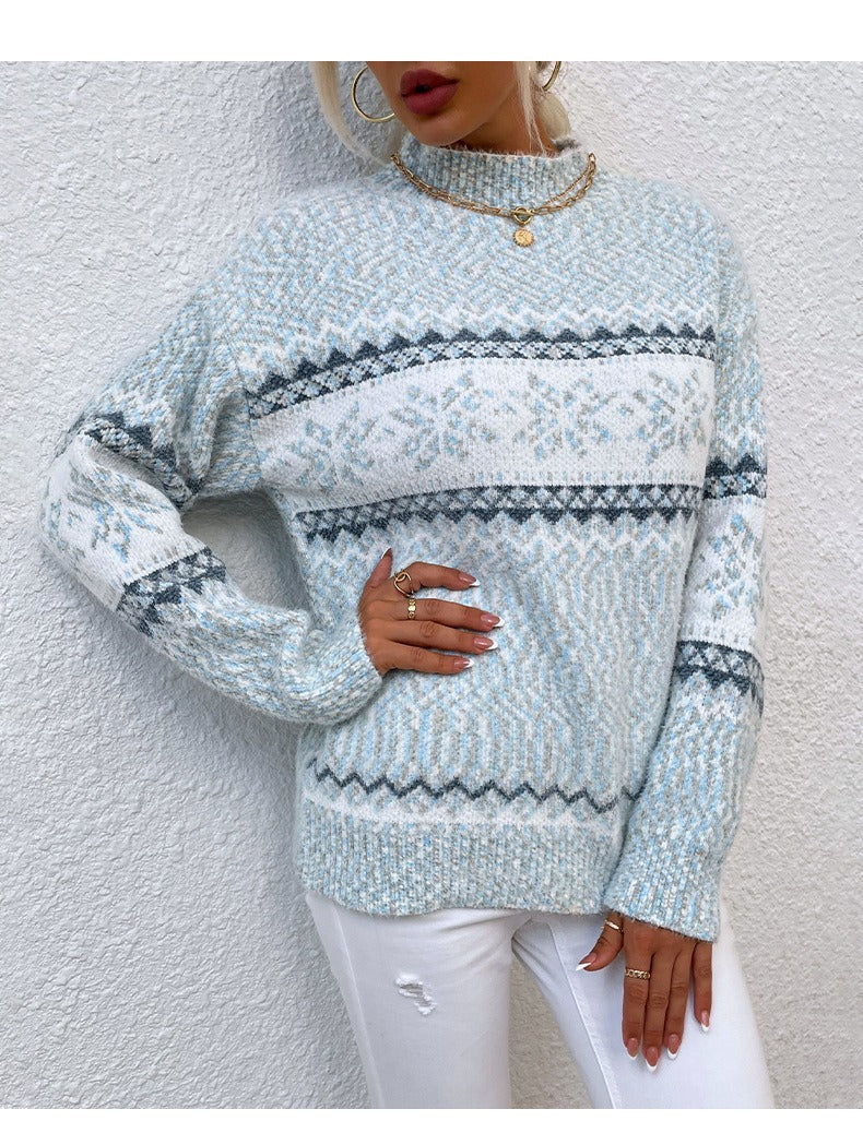 WW | Wool knit Relaxed fit Snowflake pattern High collar