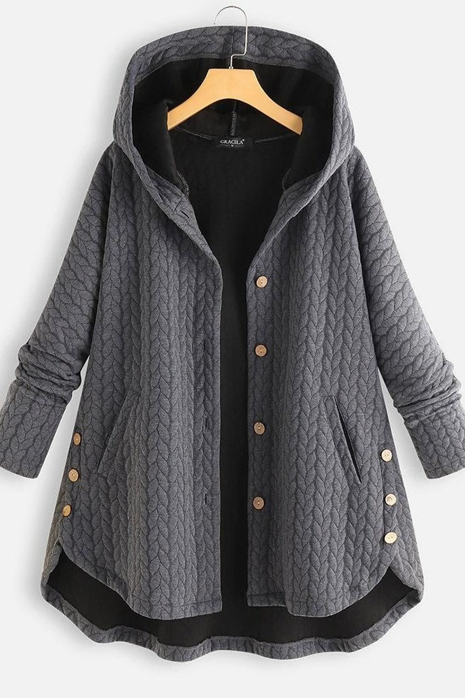 WW | Women's Coat – Quilted Wool – A-Line Fit – Hooded – Mid-Length with Button Closure